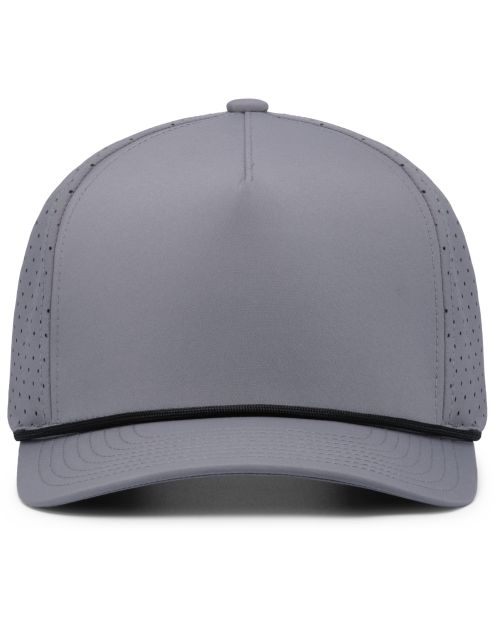 Heather grey and black snapback hat with black rope detail