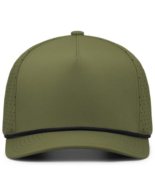 Olive moss and black snapback hat with black rope detail
