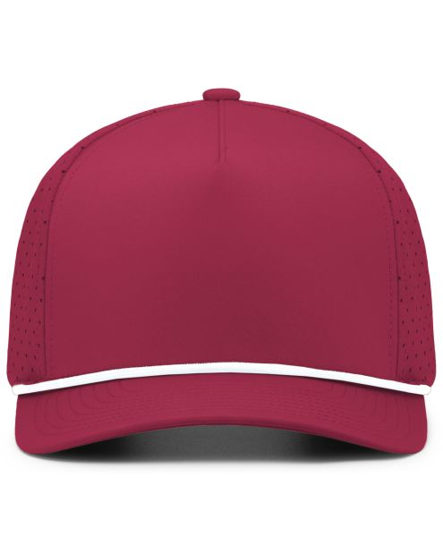 Cardinal red snapback hat with white rope detail