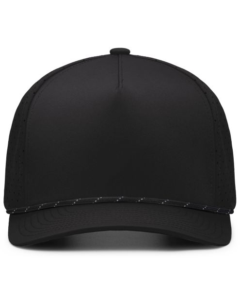 Black snapback hat with black rope detail