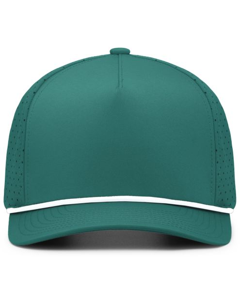 Turquoise snapback hat with white rope detail