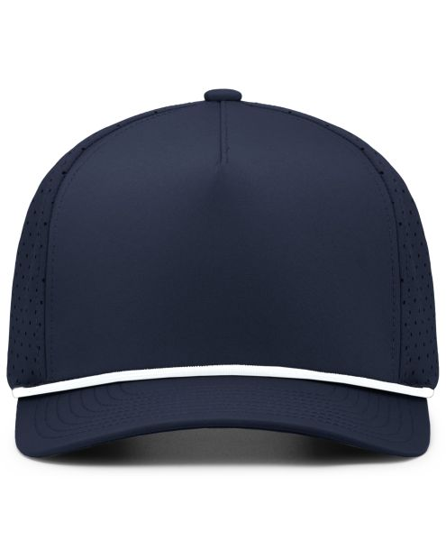 Navy blue snapback hat with white rope detail